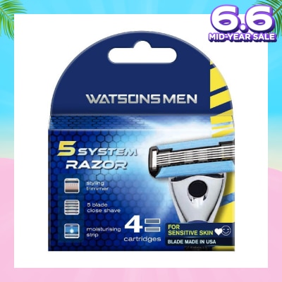 WATSONS Men 5 System Razor (Close Shave, Moisturising Strip For Sensitive Skin) 4s