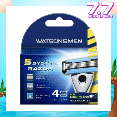 WATSONS Men 5 System Razor (Close Shave, Moisturising Strip For Sensitive Skin) 4s