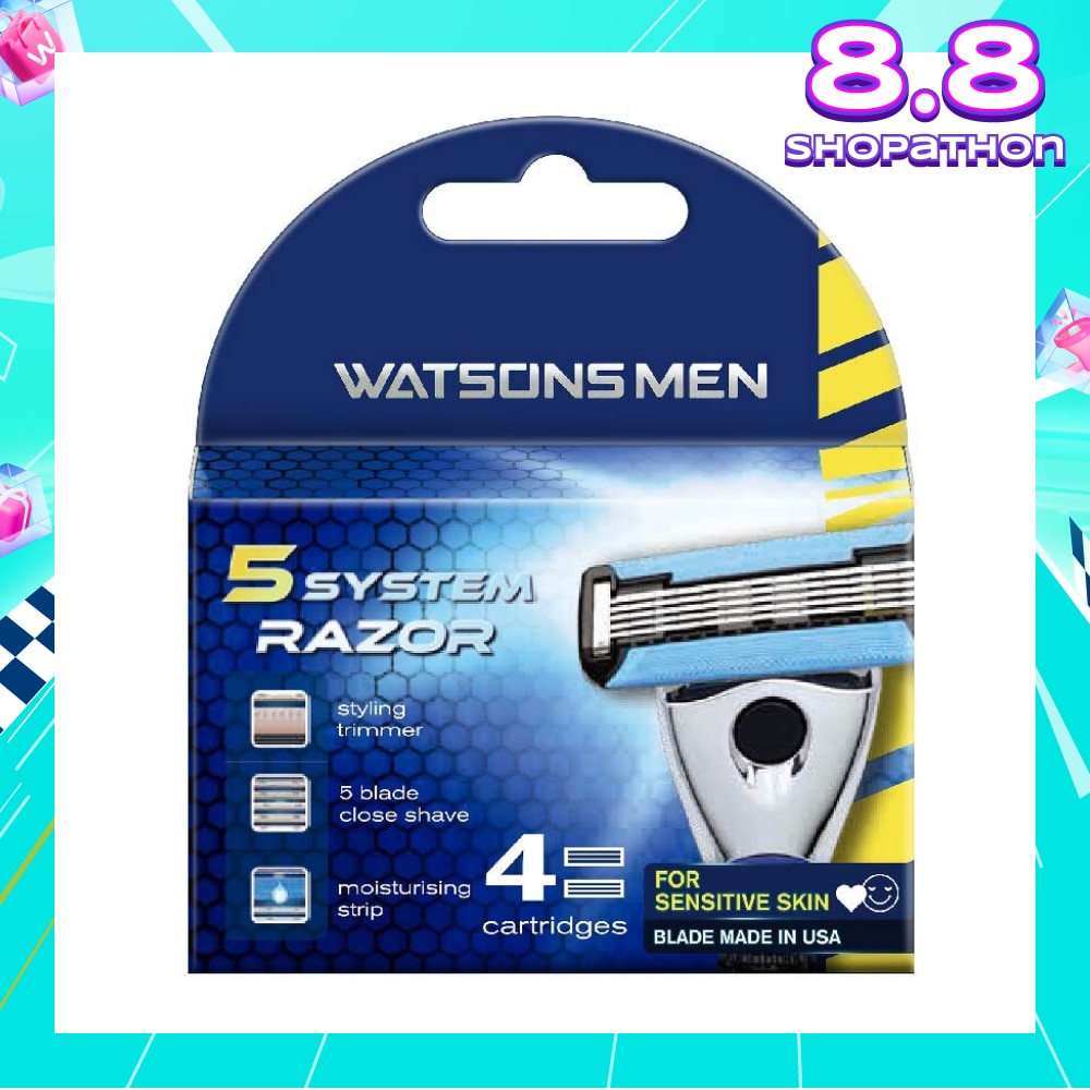 Men 5 System Razor (Close Shave, Moisturising Strip For Sensitive Skin) 4s