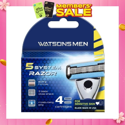 WATSONS Men 5 System Razor (Close Shave, Moisturising Strip For Sensitive Skin) 4s