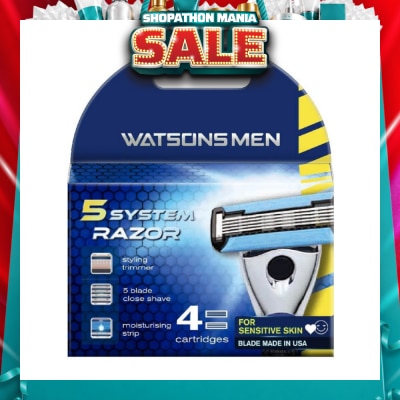 WATSONS - Men 5 System Razor (Close Shave, Moisturising Strip For Sensitive Skin) 4s