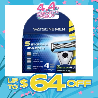 WATSONS - Men 5 System Razor (Close Shave, Moisturising Strip For Sensitive Skin) 4s