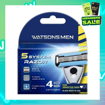 WATSONS Men 5 System Razor (Close Shave, Moisturising Strip For Sensitive Skin) 4s