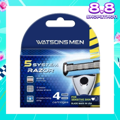 WATSONS Men 5 System Razor (Close Shave, Moisturising Strip For Sensitive Skin) 4s
