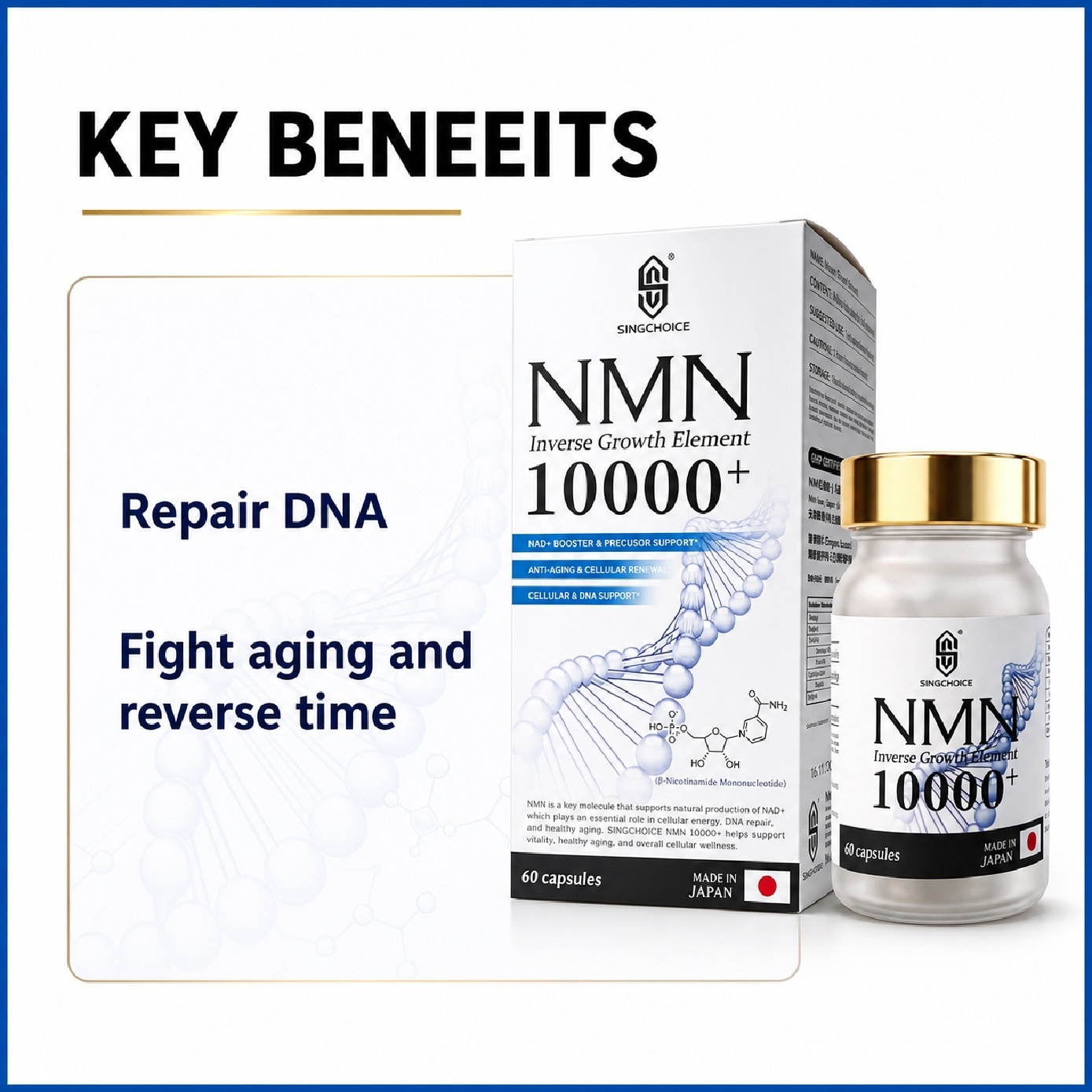 NMN Inverse Growth Element 10000+ for Healthy Aging, Cellular Energy & Vitality Support Capsule 60s image