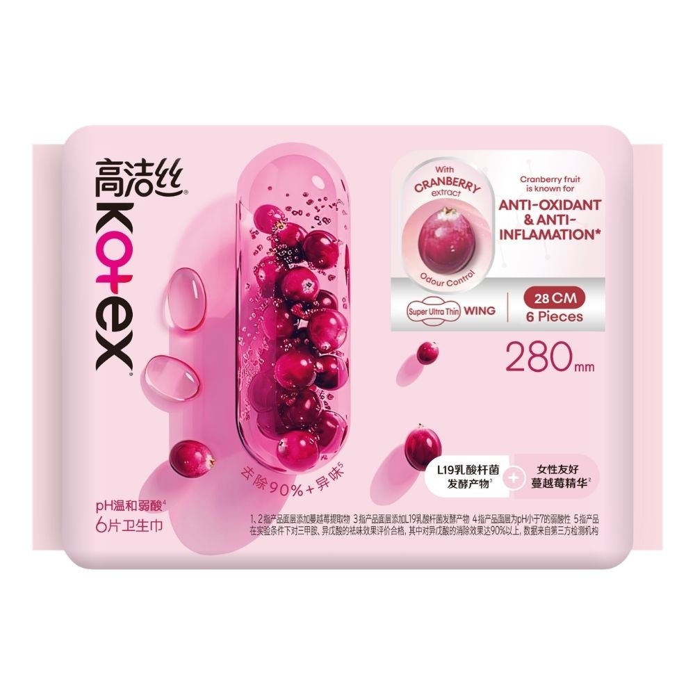 Odour Control Cranberry Super Ultra Thin Wing Pad 28cm 6s