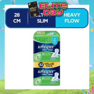 WHISPER - Ultra Clean Sanitary Napkins with Wings for Normal or Heavy Day 32pads