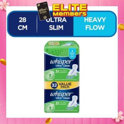 WHISPER Ultra Clean Sanitary Napkins with Wings for Normal or Heavy Day 32pads