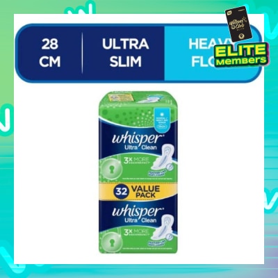 WHISPER Ultra Clean Sanitary Napkins with Wings for Normal or Heavy Day 32pads