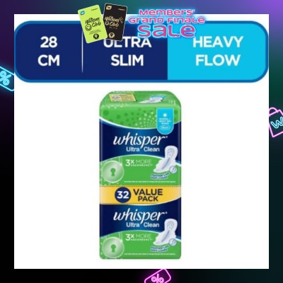 WHISPER Ultra Clean Sanitary Napkins with Wings for Normal or Heavy Day 32pads