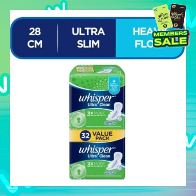 WHISPER Ultra Clean Sanitary Napkins with Wings for Normal or Heavy Day 32pads