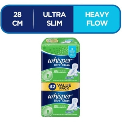 WHISPER Ultra Clean Sanitary Napkins with Wings for Normal or Heavy Day 32pads