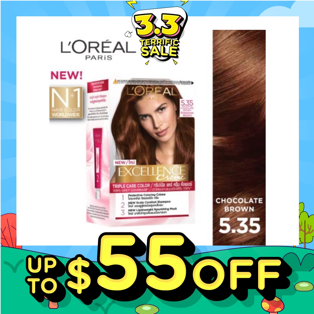 L'OREAL PARIS EXCELLENCE Créme Hair Colour #5.35 Chocolate Brown (100% Grey Coverage for Rich, Radiant Colour) 1s