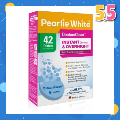 PEARLIE WHITE® Denture Cleansing Tablets (For Instant Cleaning & Overnight Soaking) 42s