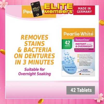 PEARLIE WHITE® DentureClean Denture Cleansing Tablets (For Instant Cleaning & Overnight Soaking) 42s