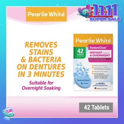 PEARLIE WHITE® Denture Cleansing Tablets (For Instant Cleaning & Overnight Soaking) 42s