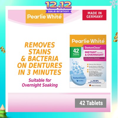 PEARLIE WHITE® DentureClean Denture Cleansing Tablets (For Instant Cleaning & Overnight Soaking) 42s