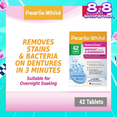 PEARLIE WHITE® Denture Cleansing Tablets (For Instant Cleaning & Overnight Soaking) 42s