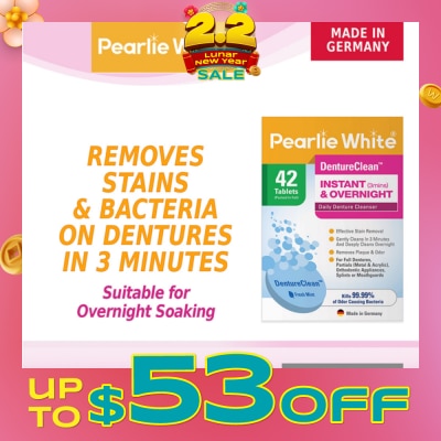 PEARLIE WHITE® DentureClean Denture Cleansing Tablets (For Instant Cleaning & Overnight Soaking) 42s