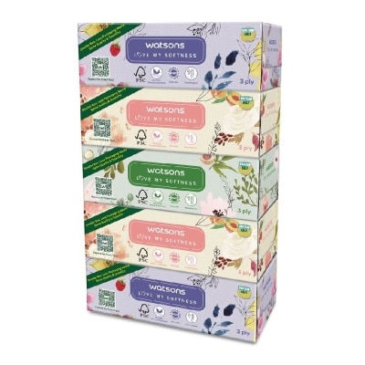 WATSONS X Flower Velvety Soft Box Tissues (Dermatologically Tested, Strong And Absorbent) 3 Ply 100s X 5s