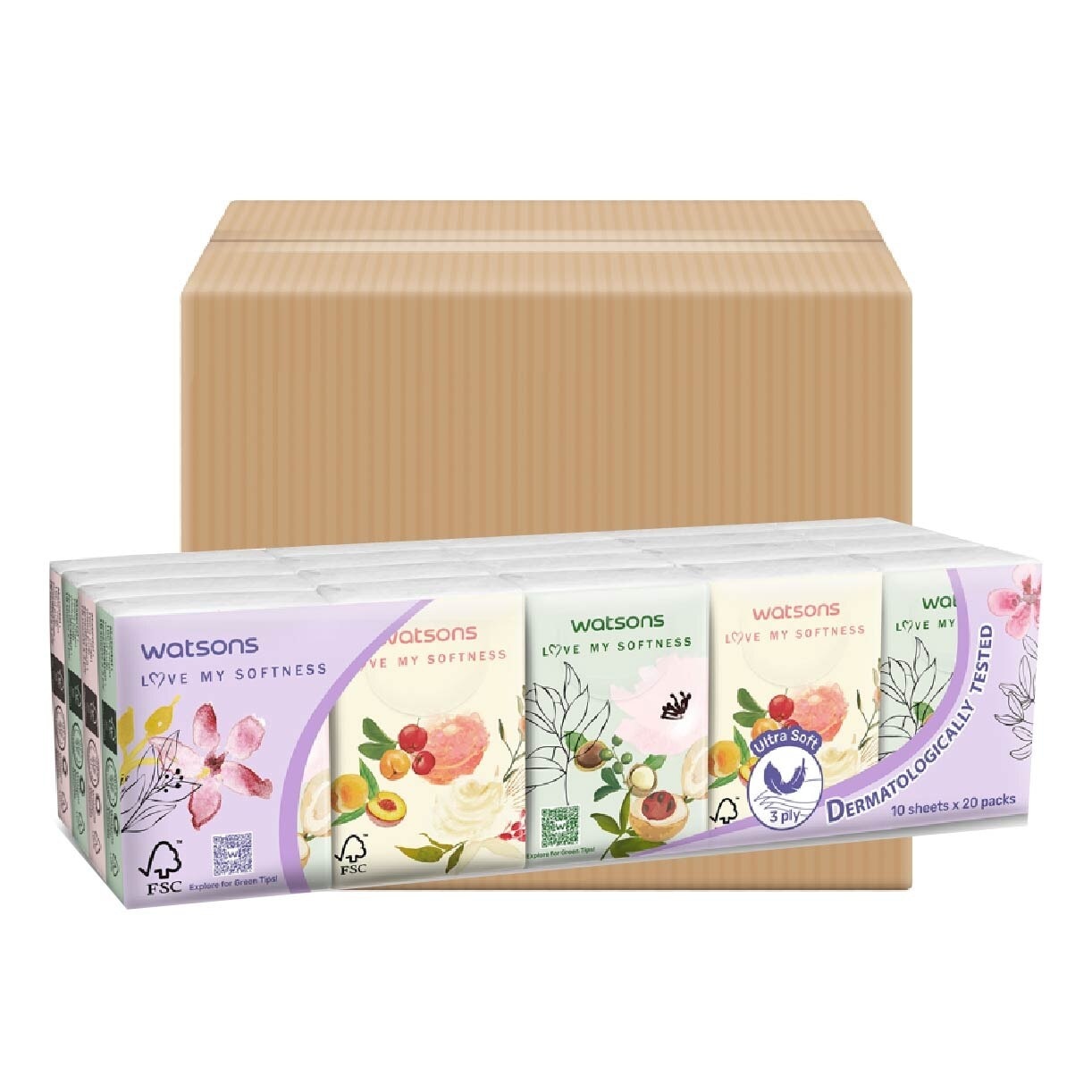 X-Flower 3ply Velvety Soft Mini Hankies (Ultra Soft, Dermatologically Tested) 10s x 20packs x 18 (Per Carton)