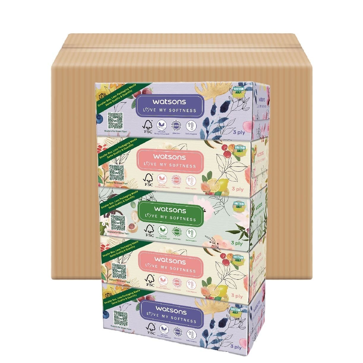 X-Flower 3ply Velvety Soft Box Tissues (Dermatologically Tested, Strong and Absorbent) 100s X 5 Boxes x 10 (Per Carton)