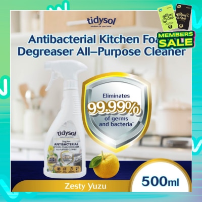 TIDYSOL Zesty Yuzu Antibacterial Kitchen Foam Degreaser All Purpose Cleaner (Eliminates 99.99% Of Germs And Bacteria) 500ml