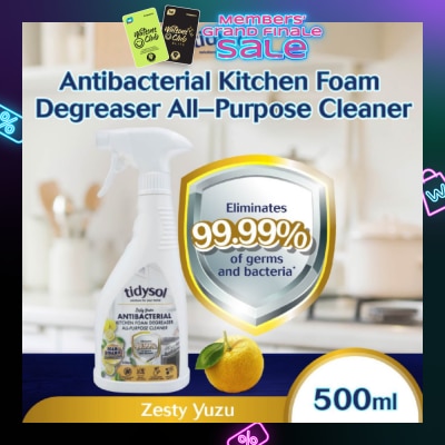 TIDYSOL Zesty Yuzu Antibacterial Kitchen Foam Degreaser All Purpose Cleaner (Eliminates 99.99% Of Germs And Bacteria) 500ml