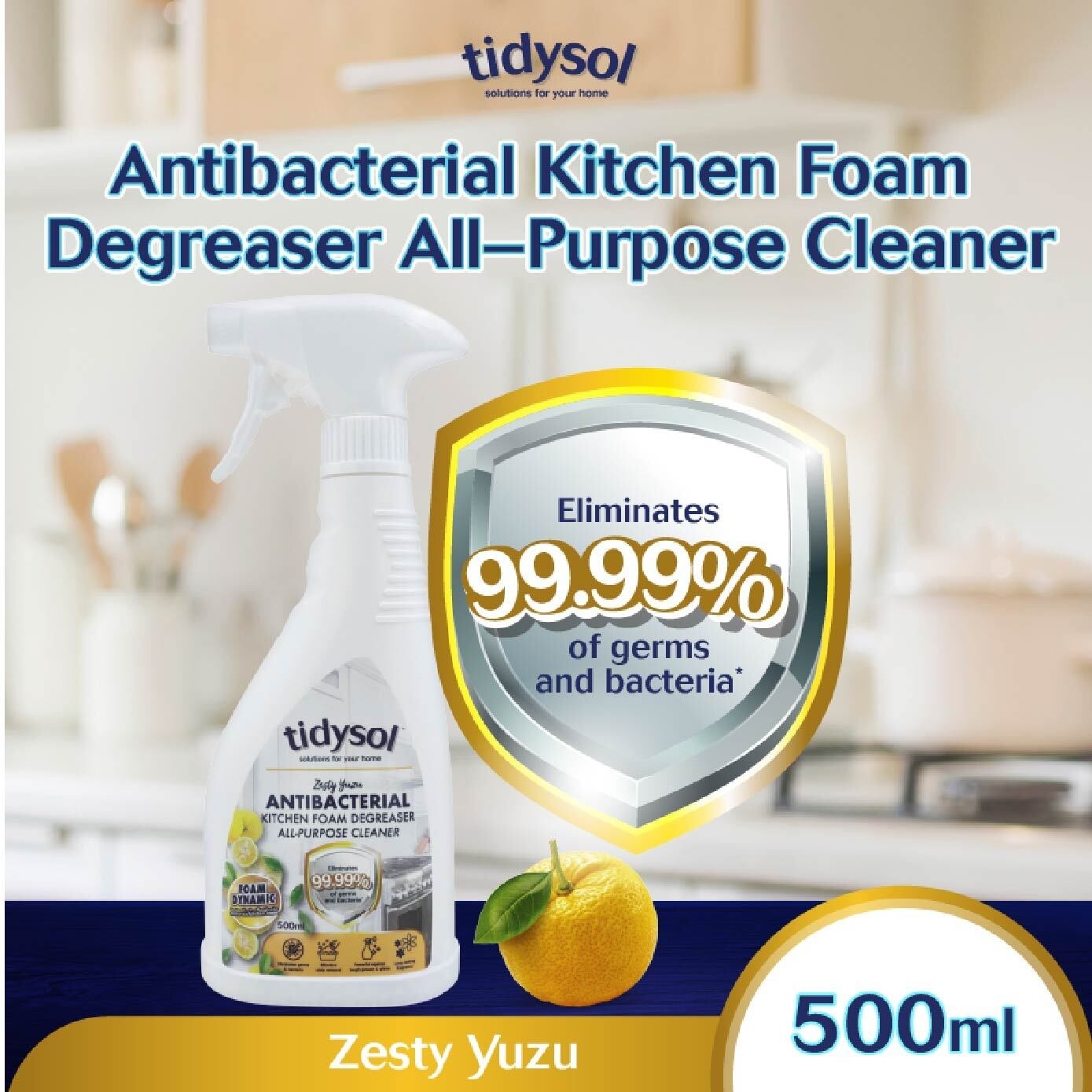 Zesty Yuzu Antibacterial Kitchen Foam Degreaser All Purpose Cleaner (Eliminates 99.99% Of Germs And Bacteria) 500ml