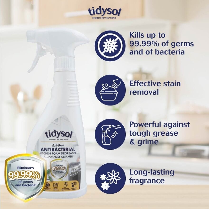 Zesty Yuzu Antibacterial Kitchen Foam Degreaser All Purpose Cleaner (Eliminates 99.99% Of Germs And Bacteria) 500ml