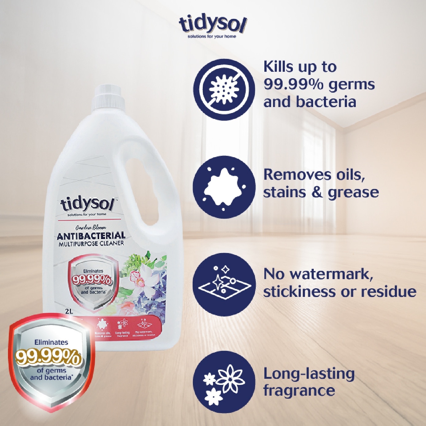 Garden Bloom Antibacterial Multipurpose Cleaner (Eliminates 99.99% Of Germs And Bacteria, Pet-friendly, Non-toxic) 2L