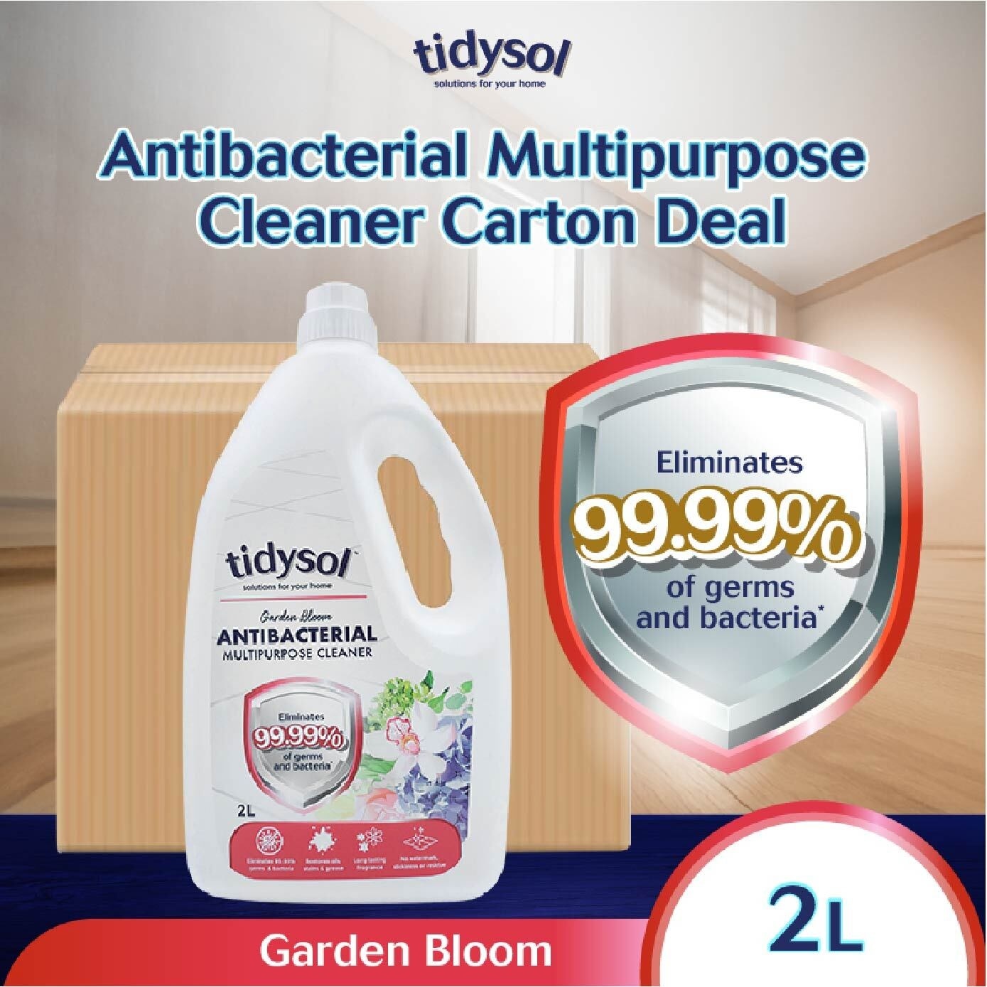 Garden Bloom Antibacterial Multipurpose Cleaner (Eliminates 99.99% Of Germs And Bacteria) Carton 2000ml X 10s