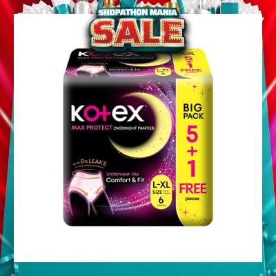 KOTEX - Max Protect Overnight Panties Size L-XL 6s (5s + Free 1s)