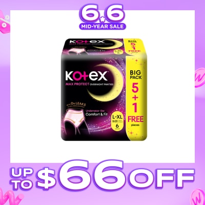 KOTEX - Max Protect Overnight Panties Size L-XL 6s (5s + Free 1s)