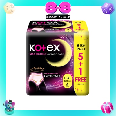 KOTEX - Max Protect Overnight Panties Size L-XL 6s (5s + Free 1s)