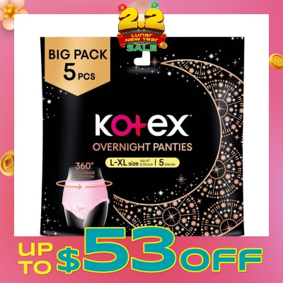 KOTEX Overnight Panties Sleepwell Size L To Xl (Now In Upsized Pack With 360 Anti Leakage Protection Gives You Safe And Comfortable Sleep) 5s