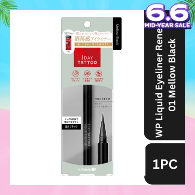 K-PALETTE 1Day Tattoo Waterproof Liquid Eyeliner 01 Mellow Black (Semi Matte, Elegant Black), Enhance Your Eyes With Long Lasting, Tears And Sweat Resistant Eyeliner 0.67ml