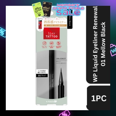 K-PALETTE 1Day Tattoo Waterproof Liquid Eyeliner 01 Mellow Black (Semi Matte, Elegant Black), Enhance Your Eyes With Long Lasting, Tears And Sweat Resistant Eyeliner 0.67ml