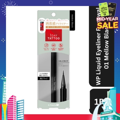 K-PALETTE 1Day Tattoo Waterproof Liquid Eyeliner 01 Mellow Black (Semi Matte, Elegant Black), Enhance Your Eyes With Long Lasting, Tears And Sweat Resistant Eyeliner 0.67ml