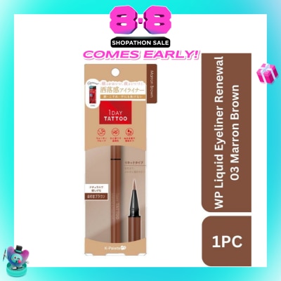 K-PALETTE - 1Day Tattoo Waterproof Liquid Eyeliner 03 Marron Brown (Sweet, Reddish Hue Brown), Enhance Your Eyes With Long Lasting, Tears And Sweat Resistant Eyeliner 0.67ml