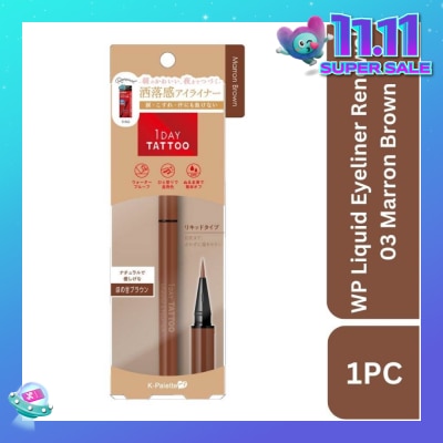 K-PALETTE 1Day Tattoo Waterproof Liquid Eyeliner 03 Marron Brown (Sweet, Reddish Hue Brown), Enhance Your Eyes With Long Lasting, Tears And Sweat Resistant Eyeliner 0.67ml