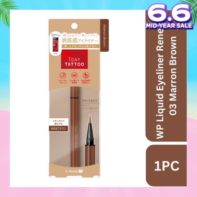 K-PALETTE 1Day Tattoo Waterproof Liquid Eyeliner 03 Marron Brown (Sweet, Reddish Hue Brown), Enhance Your Eyes With Long Lasting, Tears And Sweat Resistant Eyeliner 0.67ml