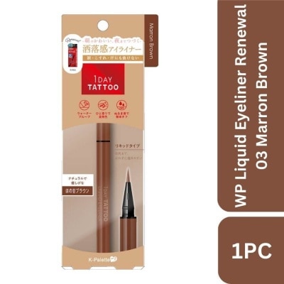 K-PALETTE 1Day Tattoo Waterproof Liquid Eyeliner 03 Marron Brown (Sweet, Reddish Hue Brown), Enhance Your Eyes With Long Lasting, Tears And Sweat Resistant Eyeliner 0.67ml