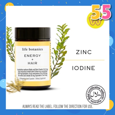LIFE BOTANICS Energy + Hair Capsules (Help Support Your Hair Growth And Health) 60s
