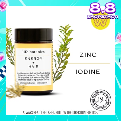 LIFE BOTANICS Energy + Hair Capsules (Help Support Your Hair Growth And Health) 60s