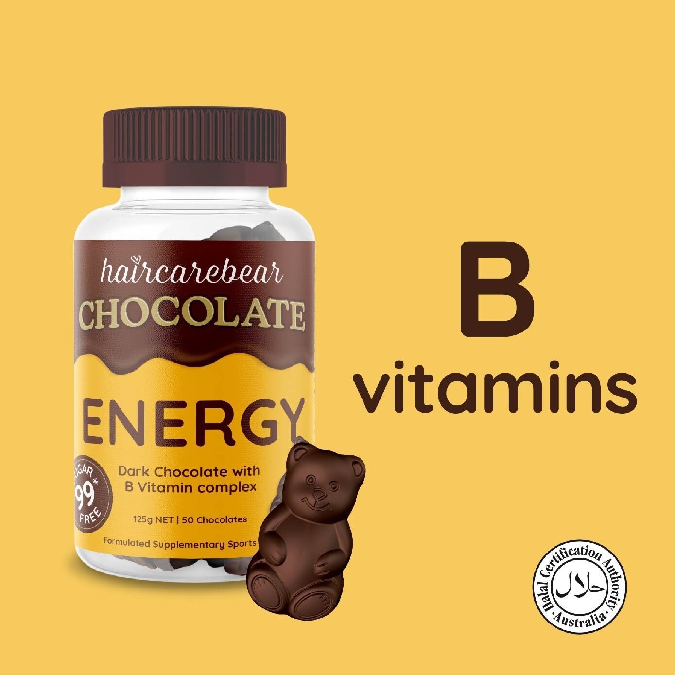 Energy Gummies Vitamin B Complex 99% Sugar Free Dark Chocolate (For Energy Boost) 50s