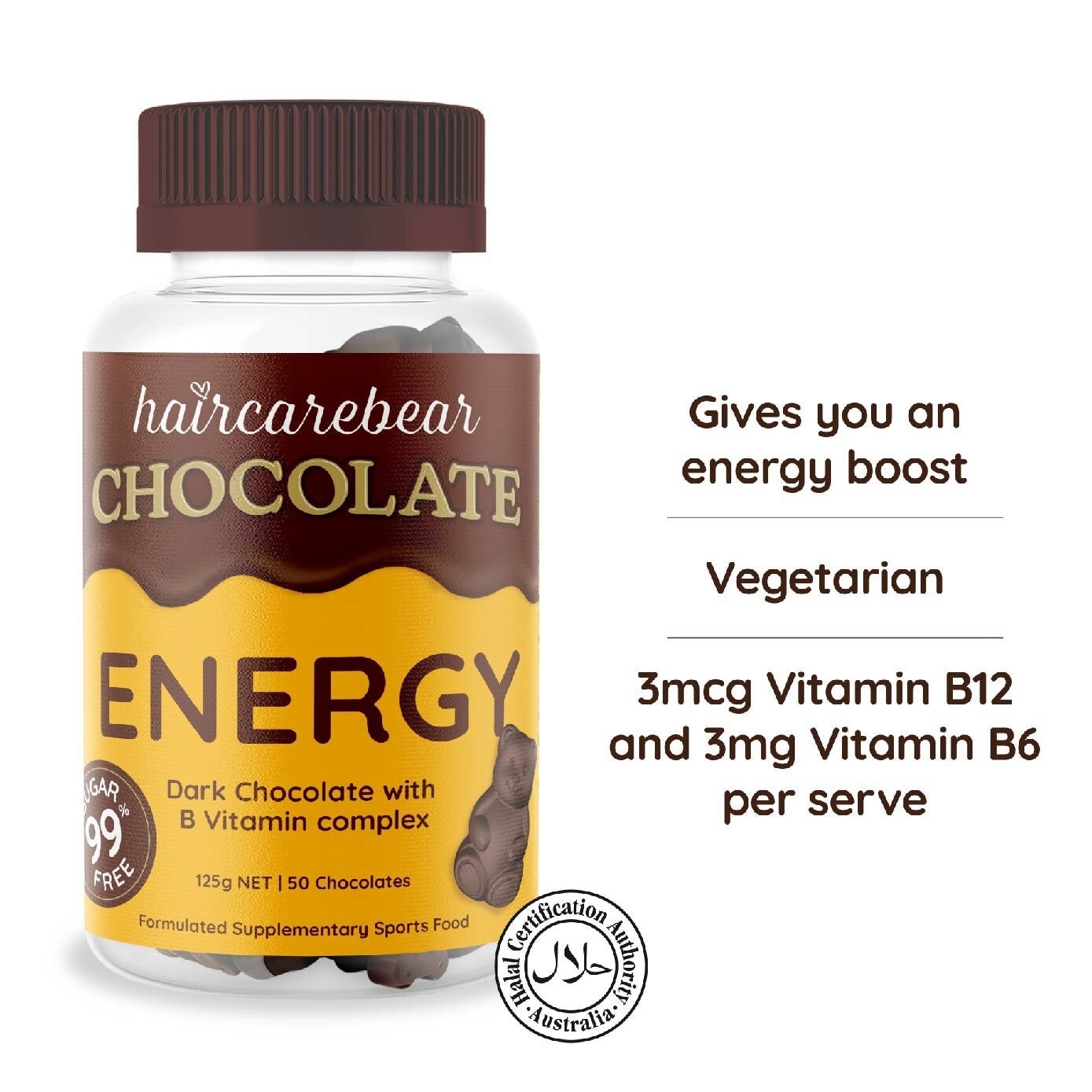 Energy Gummies Vitamin B Complex 99% Sugar Free Dark Chocolate (For Energy Boost) 50s