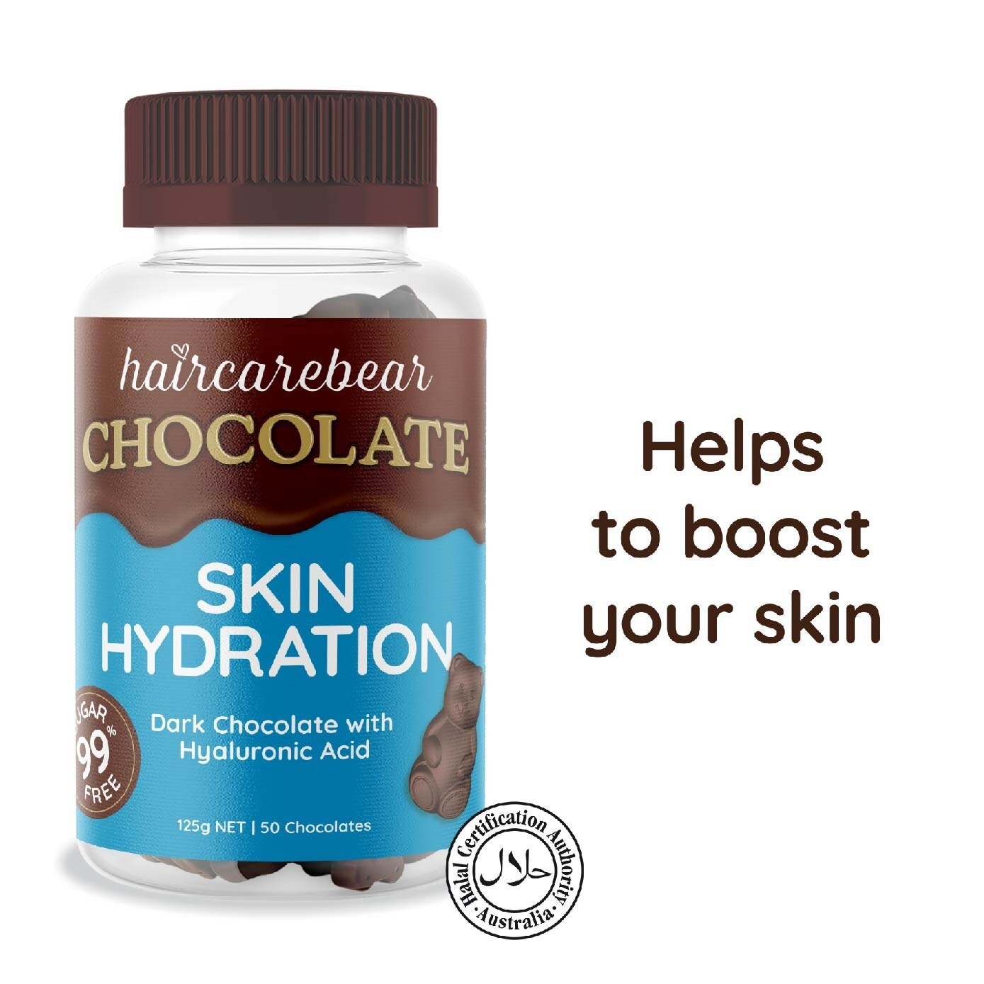 Skin Hydration Gummies Hyaluronic Acid 99% Sugar Free Dark Chocolate (For Boost Your Skin) 50s