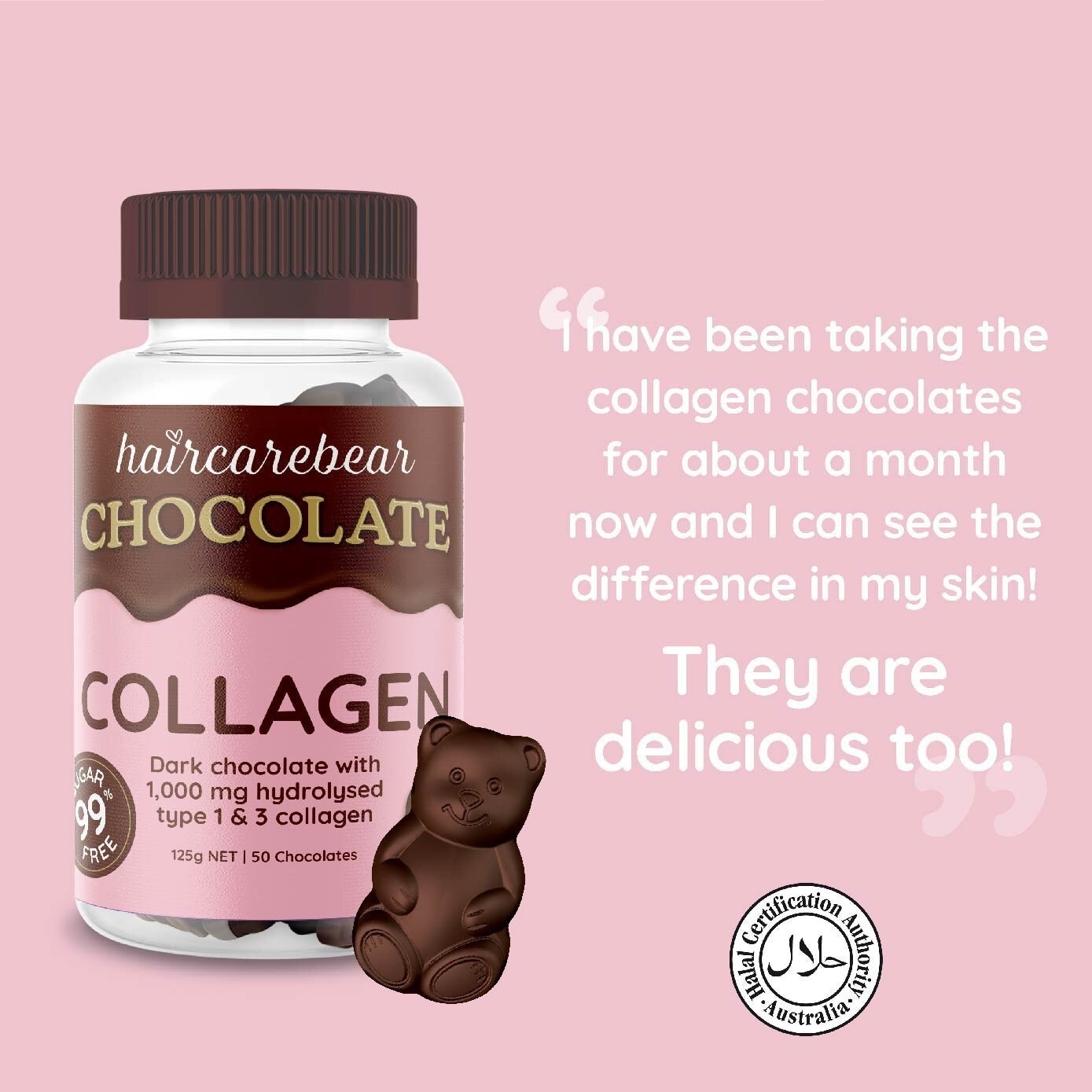 Collagen Gummies 99% Sugar Free Dark Chocolate (For Supports Collagen Production) 50s