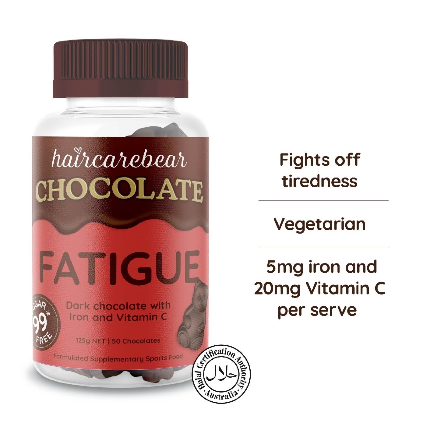 Fatigue Gummies Iron And Vitamin C 99% Sugar Free Dark Chocolate (For Support Energy Production) 50s